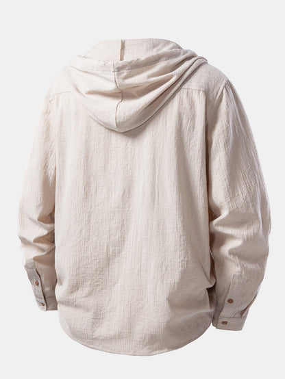 Textured Hooded Shirt with Linen Appearance