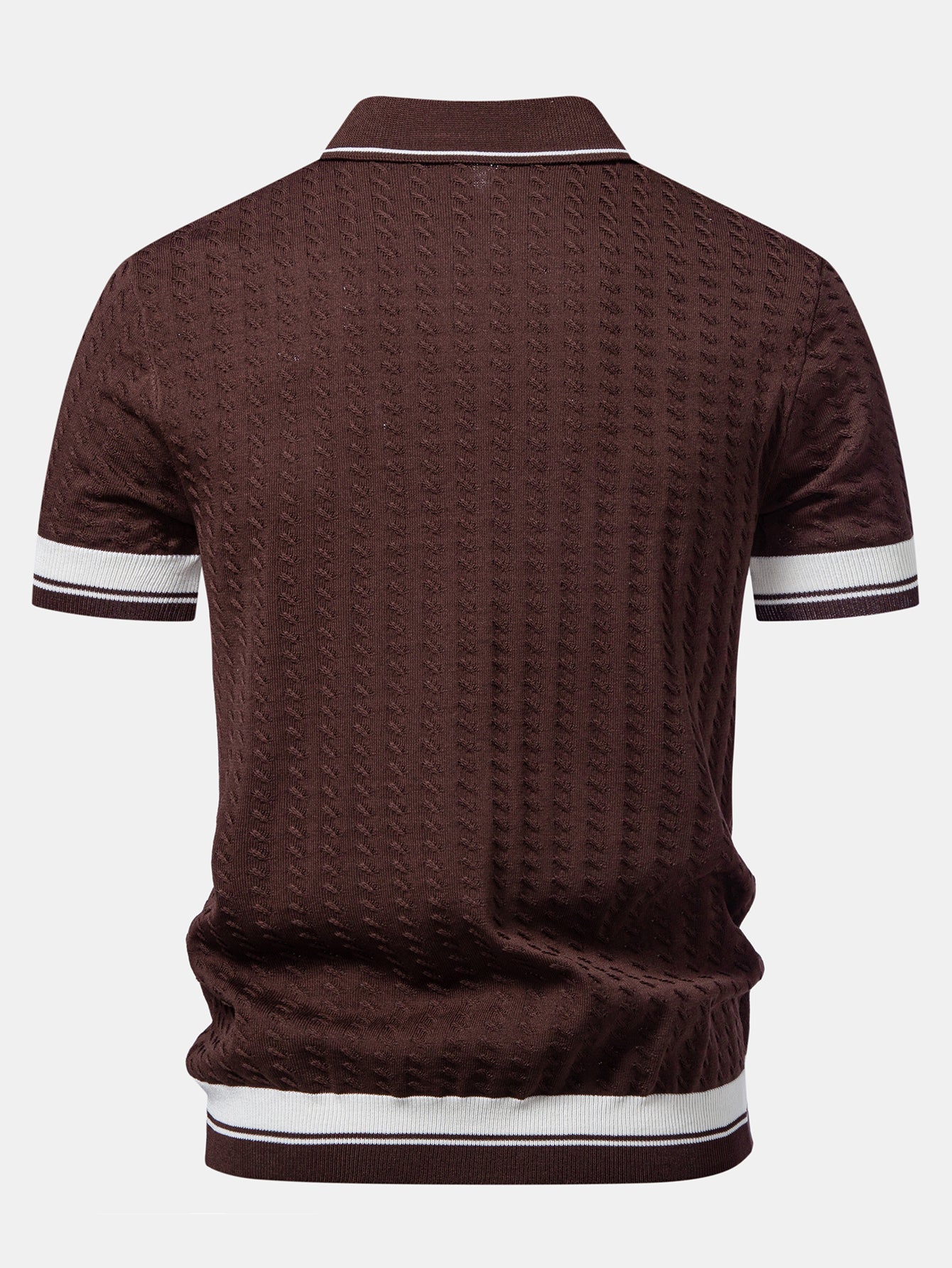 Textured Knit Polo with Contrast Trim and Johnny Collar
