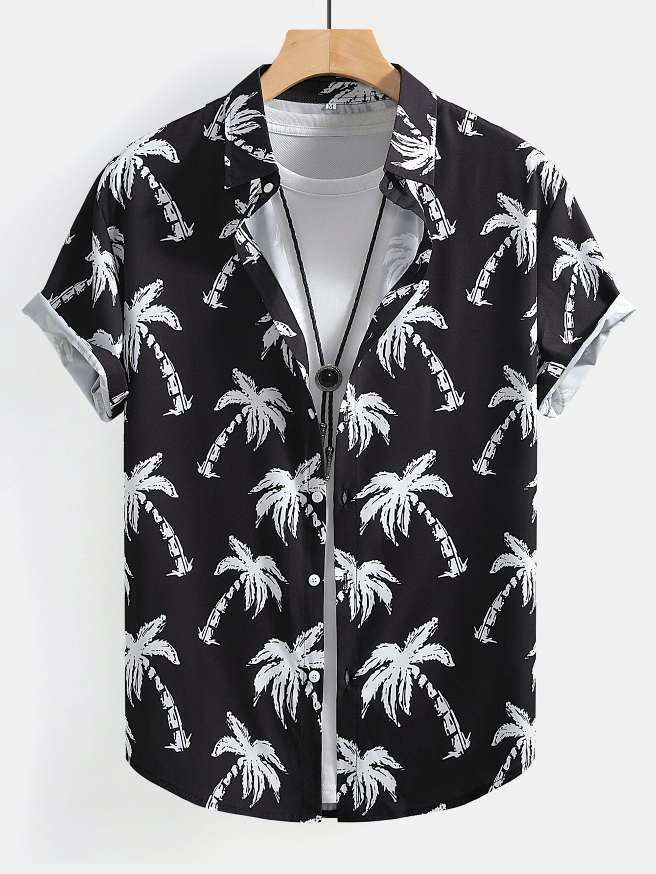 Button-Up Shirt and Swim Shorts with Palm Tree Print