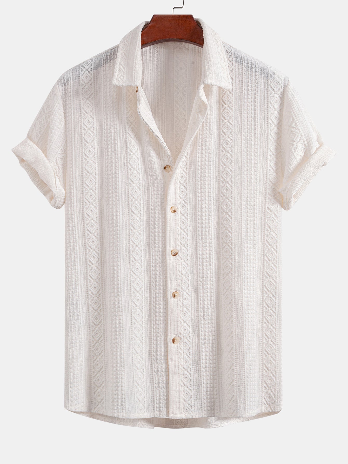 Geometric Patterned Jacquard Button-Up Shirt