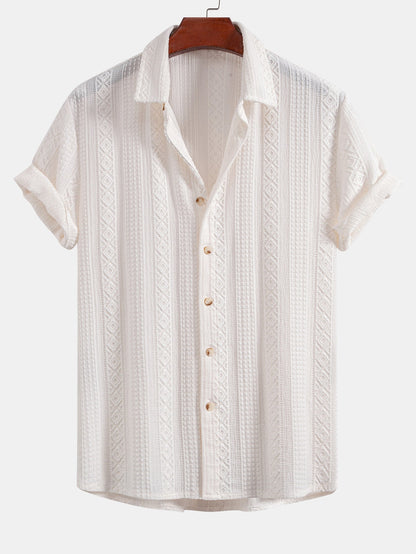 Geometric Patterned Jacquard Button-Up Shirt