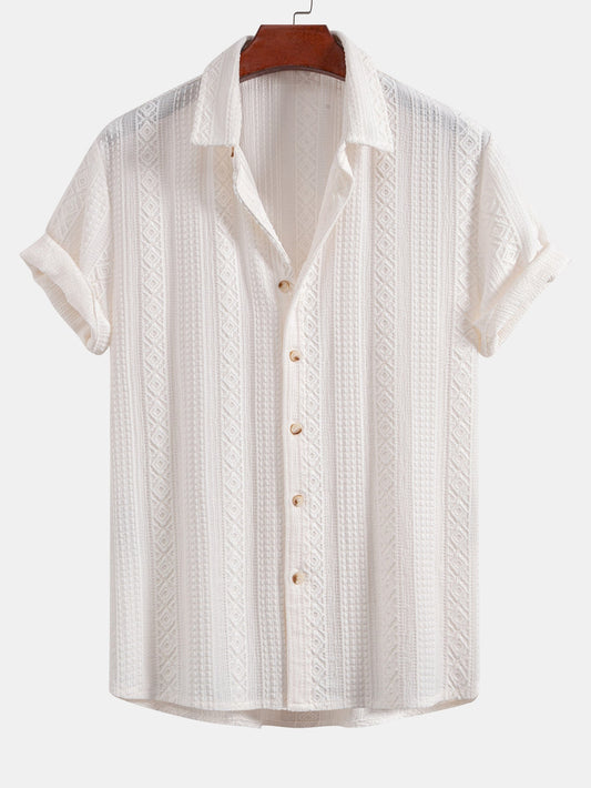 Geometric Patterned Jacquard Button-Up Shirt