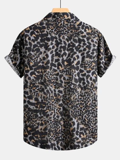 Button-Up Shirt with Leopard Print
