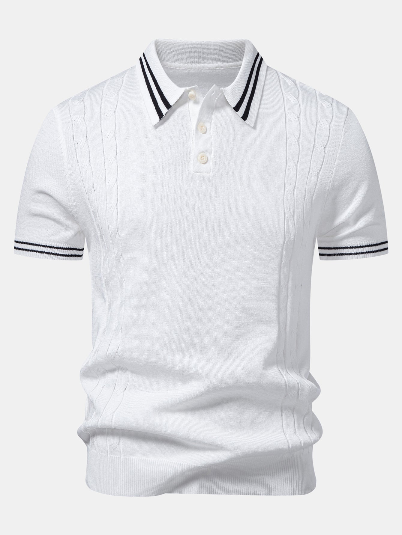 Twisted Jacquard Knit Polo with Contrast Trim & Slim Fit Tapered Trousers
