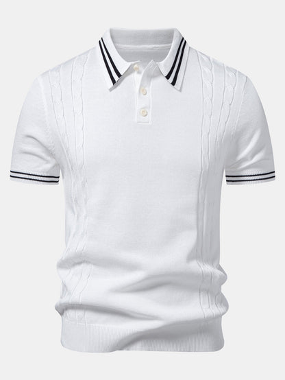 Twisted Jacquard Knit Polo with Contrast Trim & Slim Fit Tapered Trousers