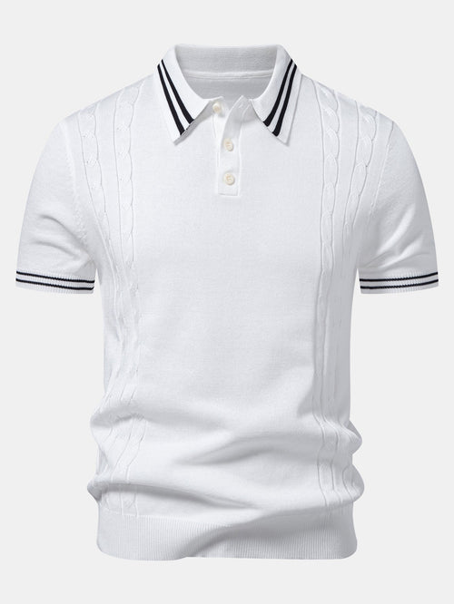 Twisted Jacquard Knit Polo with Contrast Trim