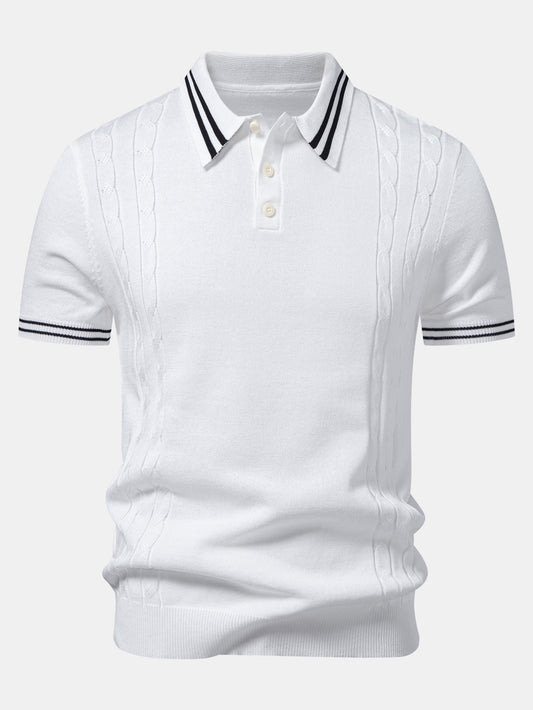 Twisted Jacquard Knit Polo with Contrast Trim