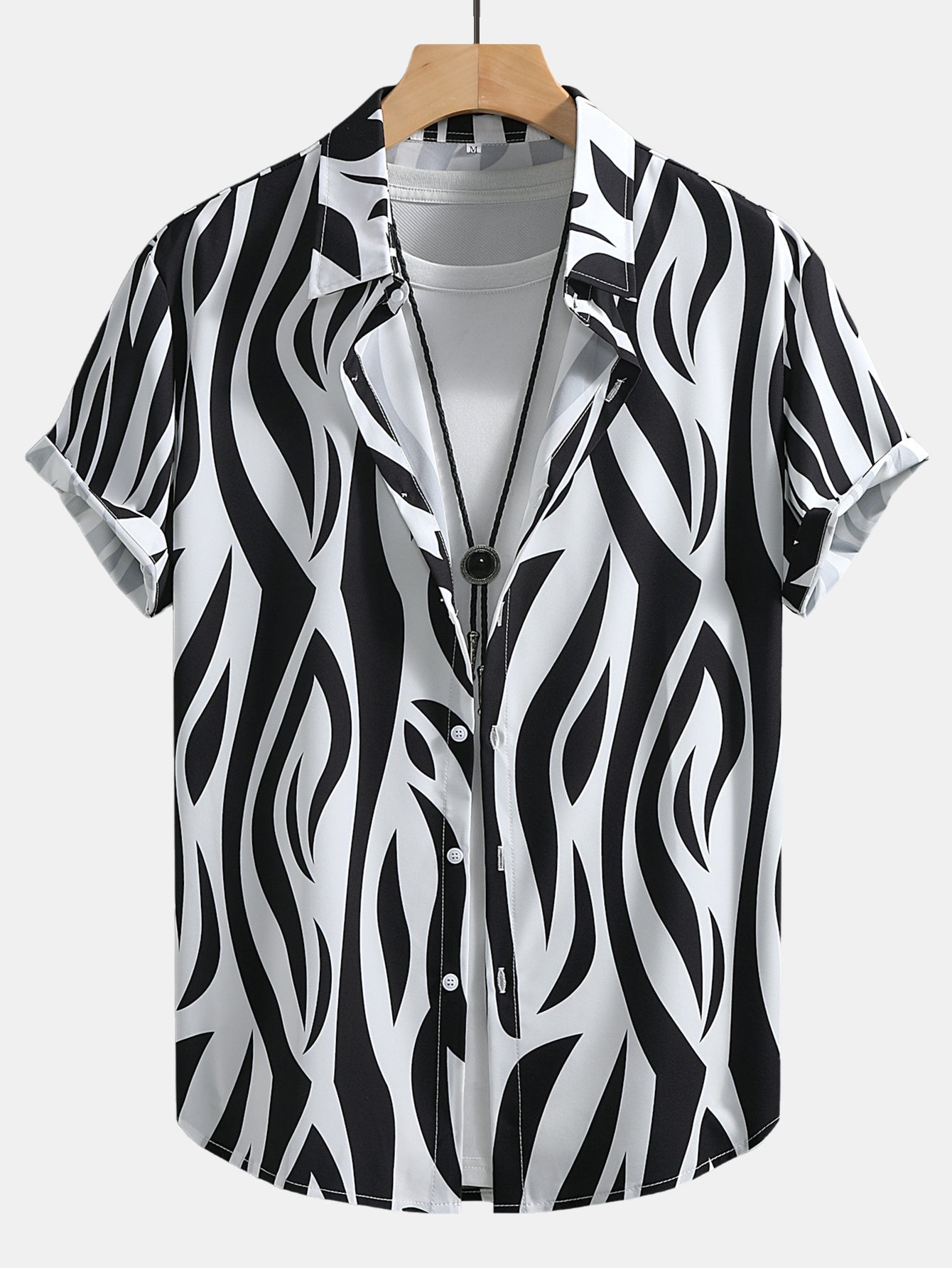 Abstract Print Button-Up Shirt and Swim Shorts Set