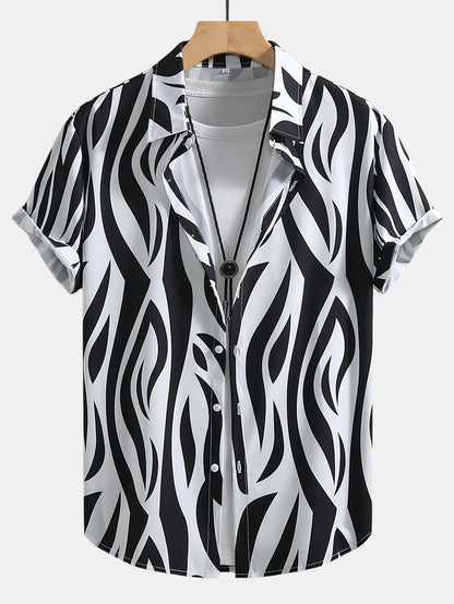 Abstract Print Button-Up Shirt and Swim Shorts Set