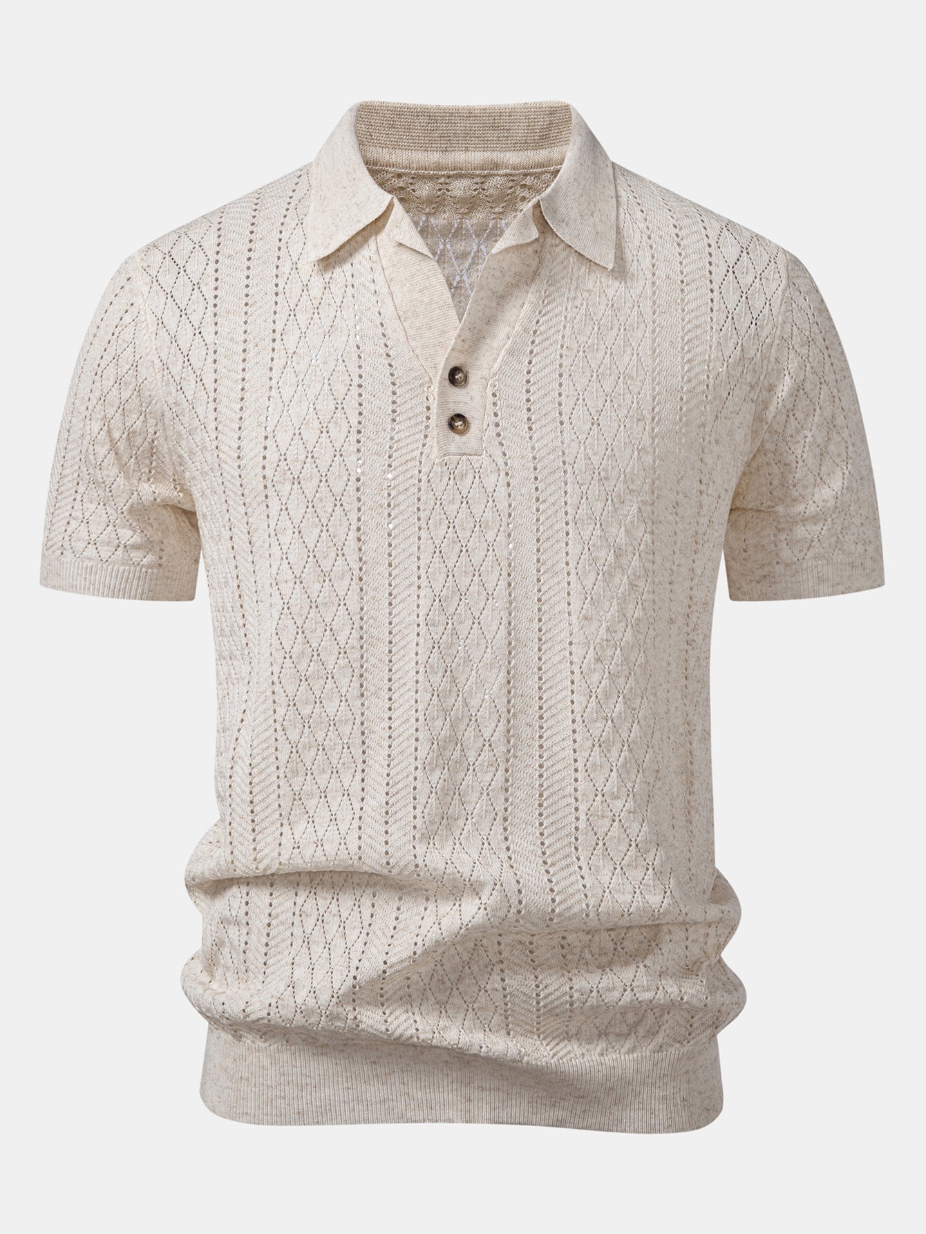 Open Knit Polo with Geometric Design