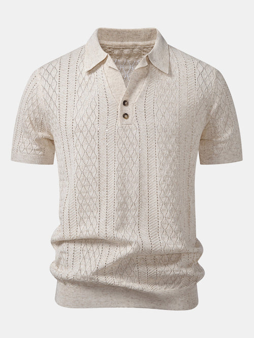 Open Knit Polo with Geometric Design