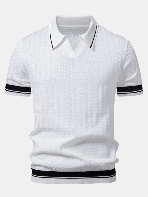 Textured Knit Polo with Contrast Trim and Johnny Collar