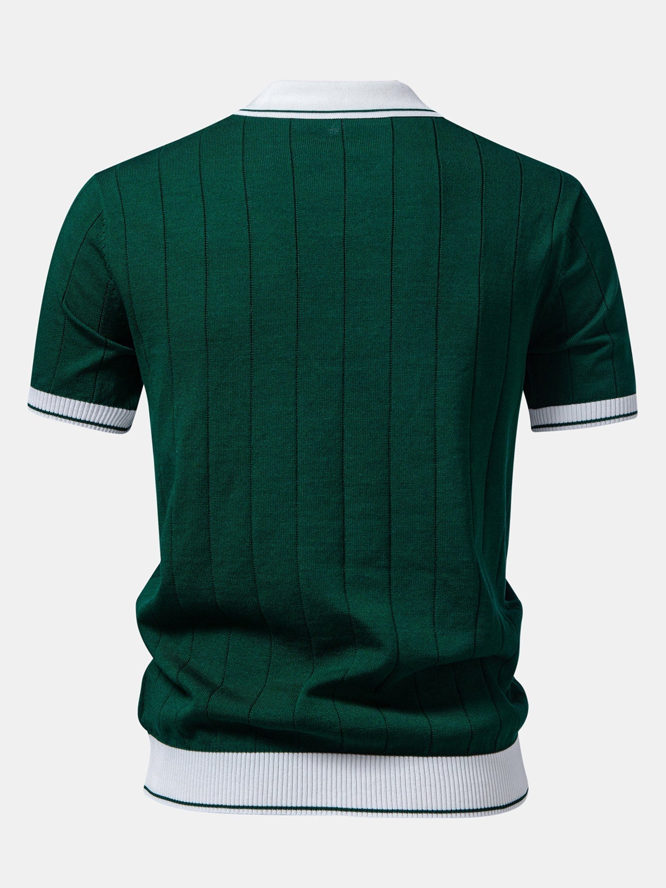 Ribbed Johnny Collar Knit Polo with Contrast Trim & Slim Fit Tapered Trousers