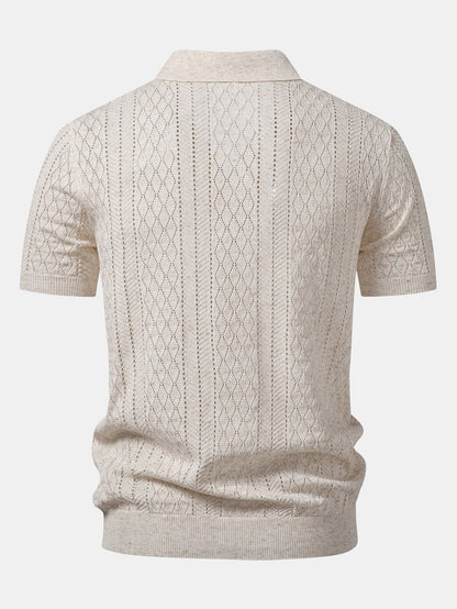 Open Knit Polo with Geometric Design
