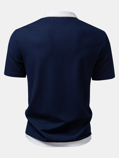 Button-Up Shirt with Contrast Ribbed Design