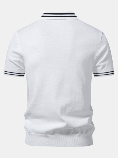 Twisted Jacquard Knit Polo with Contrast Trim