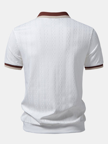 Textured Knit Polo with Contrast Trim & Slim Fit Tapered Trousers