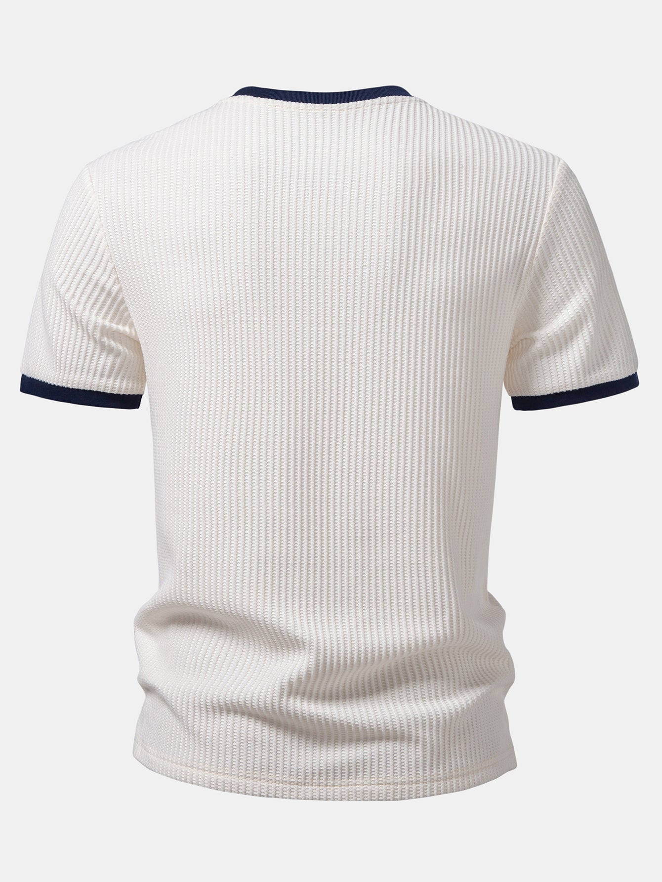 Two-Piece Contrast Waffle Set: T-Shirt with Pocket & Drawstring Knitted Pants