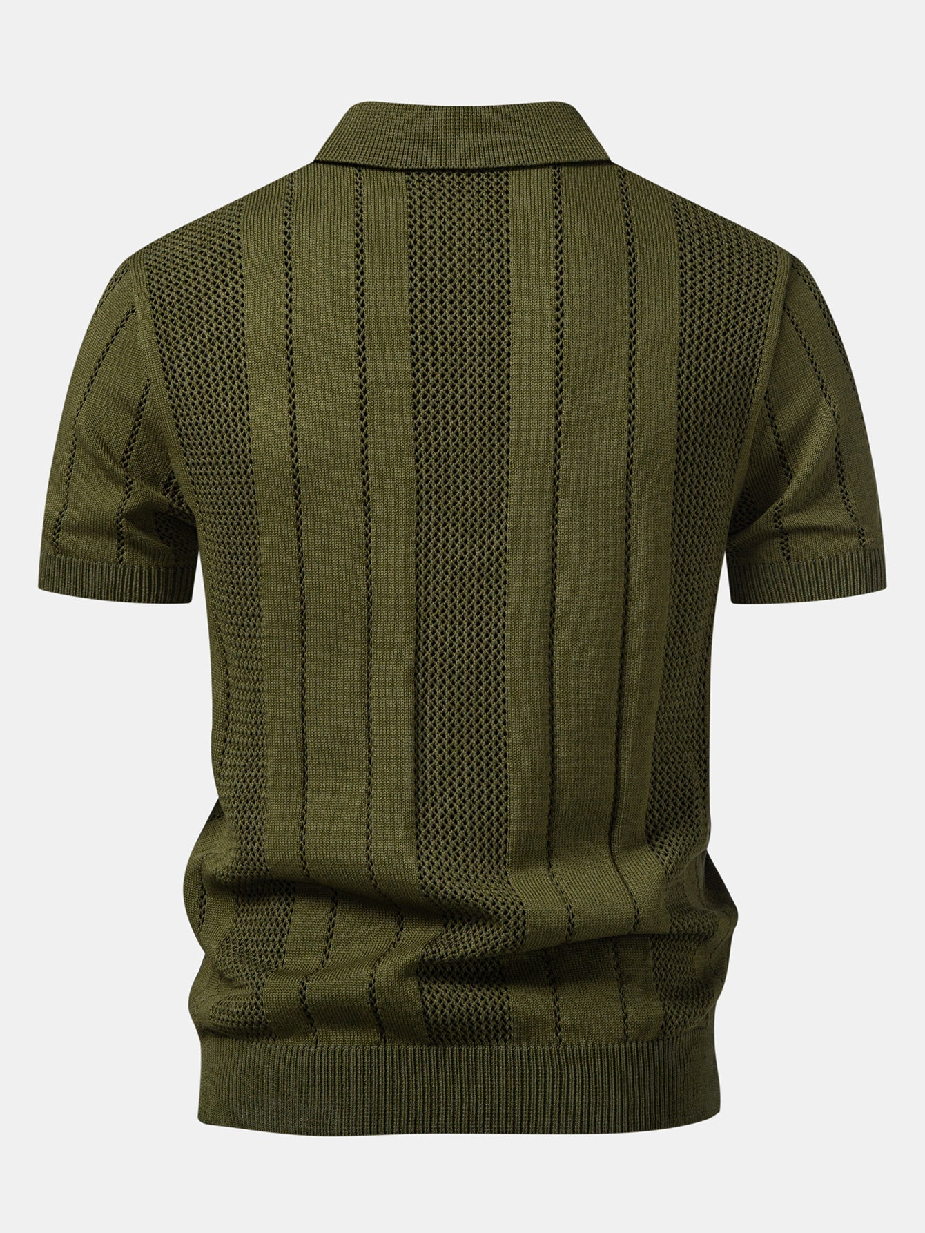 Johnny Collar Striped Knit Polo with Open Weave