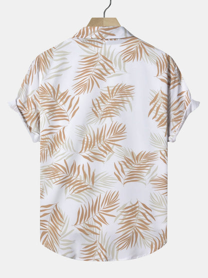 Leaf Pattern Button-Up Shirt and Swim Shorts Set