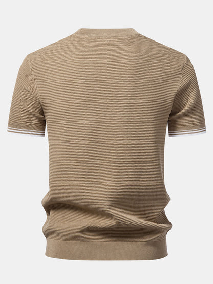 Ribbed Knit T-Shirt with Contrast Stripe Trim