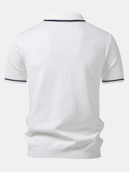 Johnny Collar Knit Polo with Contrast Stripe Trim and Pocket