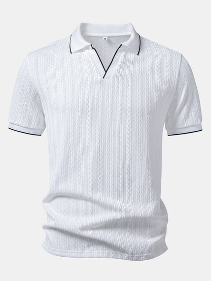 Geometric Jacquard Polo with Johnny Collar & Slim Fit Tapered Pants