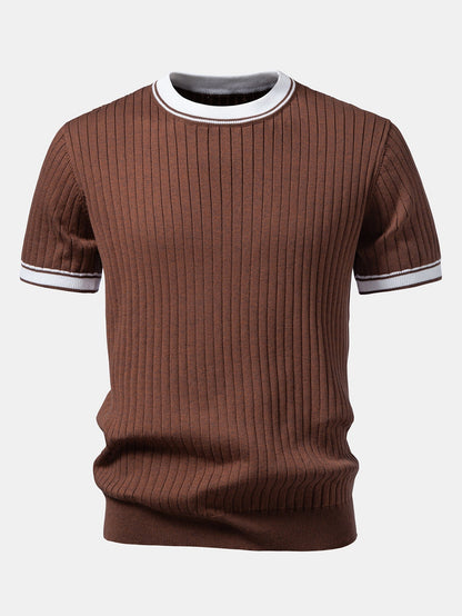 Color-Blocked Crew Neck Knit Tee