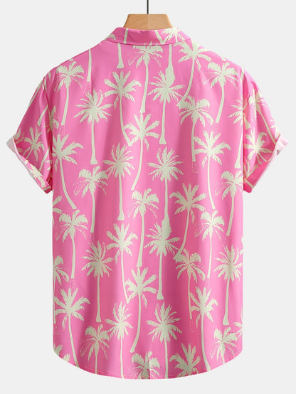 Button-Up Shirt and Swim Shorts with Palm Tree Print