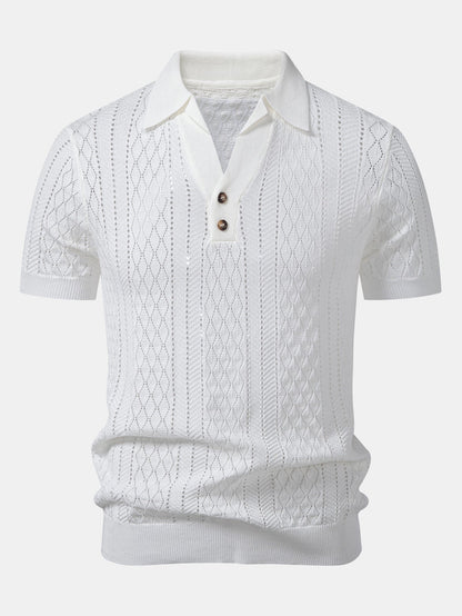 Open Knit Polo with Geometric Design