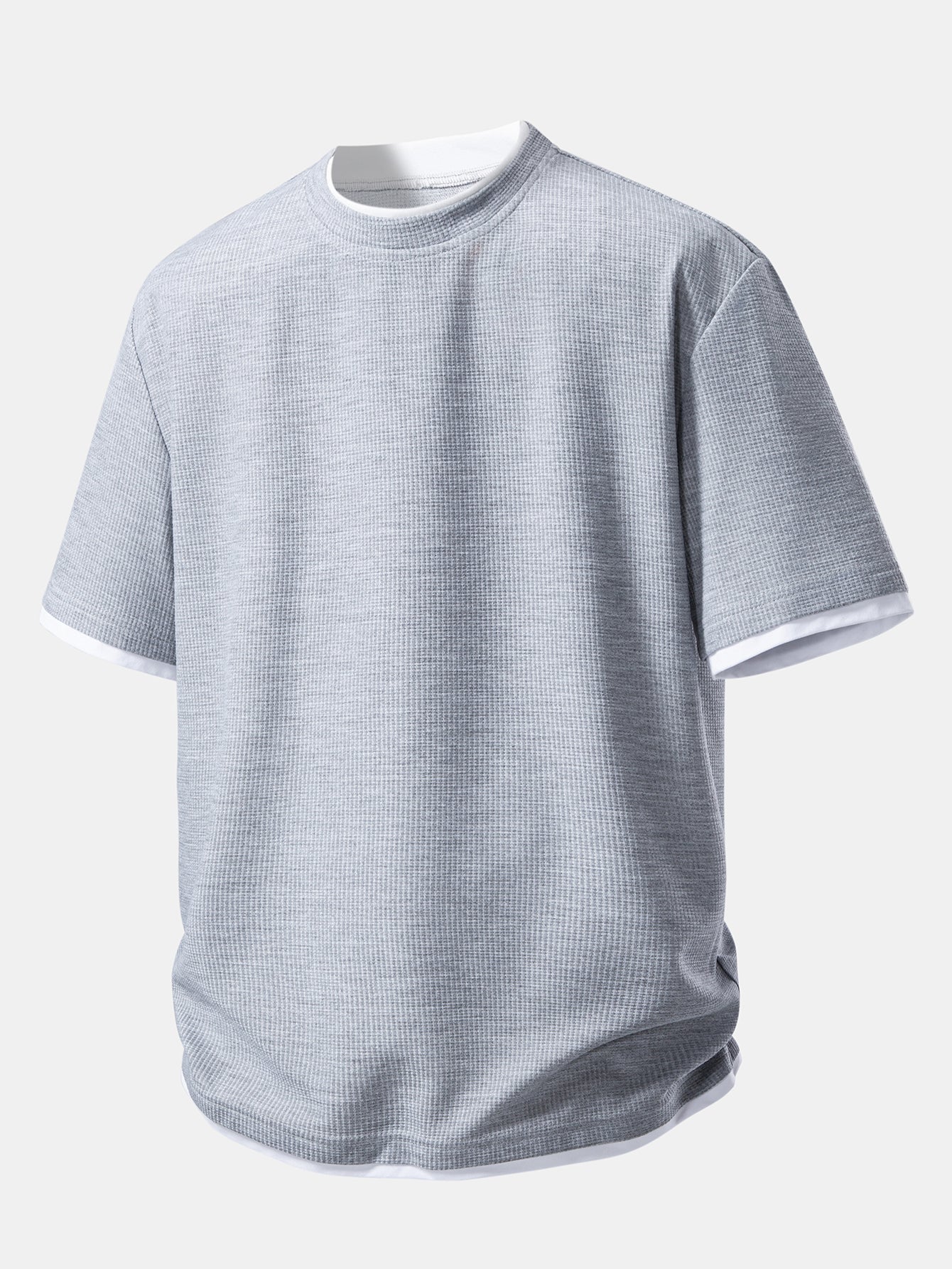 Comfortable 2-in-1 Waffle Knit Crew Neck T-Shirt