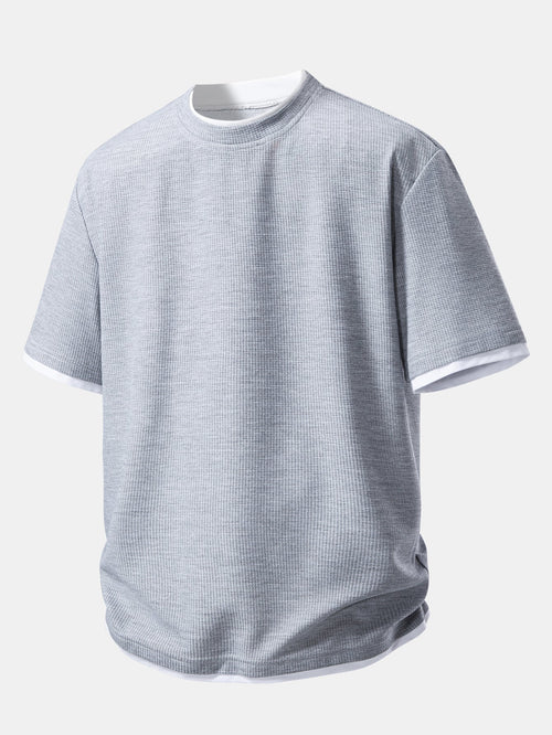 Comfortable 2-in-1 Waffle Knit Crew Neck T-Shirt
