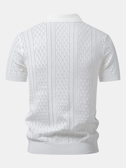 Open Knit Polo with Geometric Design