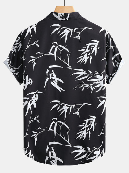 Bamboo Leaf Patterned Button-Up Shirt