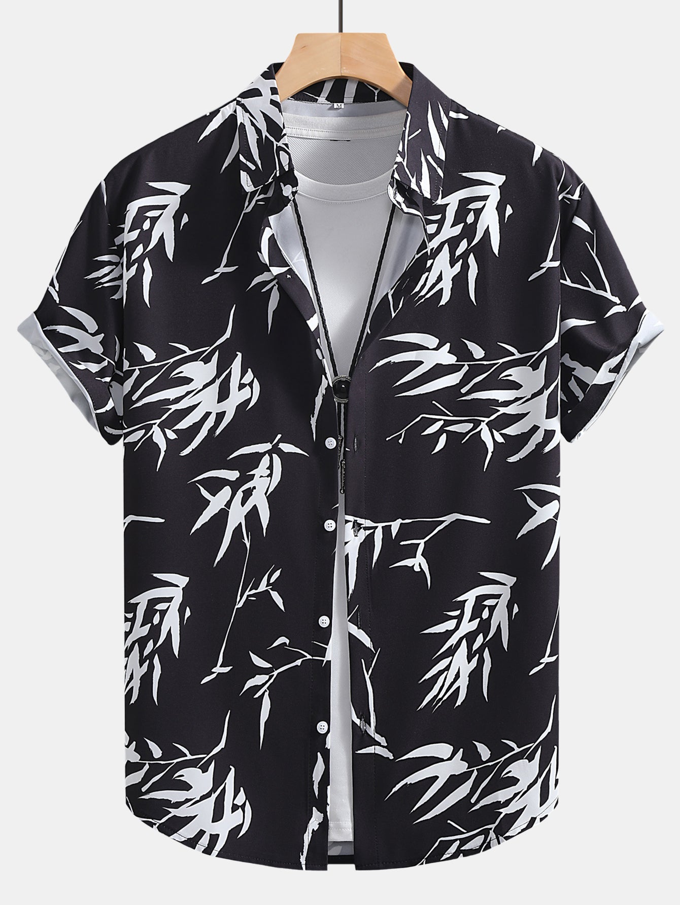 Bamboo Leaf Print Button-Up Shirt and Swim Shorts Set