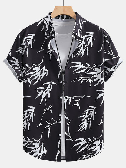 Bamboo Leaf Patterned Button-Up Shirt