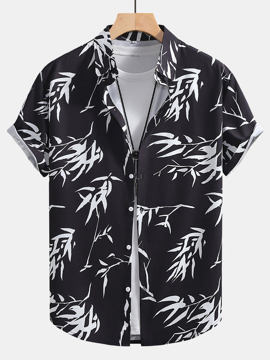 Bamboo Leaf Patterned Button-Up Shirt