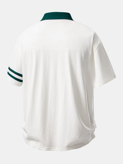 Relaxed Fit Polo Shirt with Italia Print and Contrast Collar
