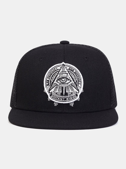 Embroidered Flat-Brim Hat with Eye of God Design