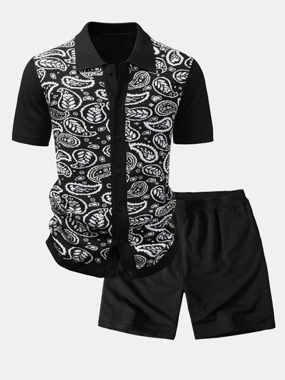 Paisley Knit Button-Up Shirt and Matching Knit Shorts