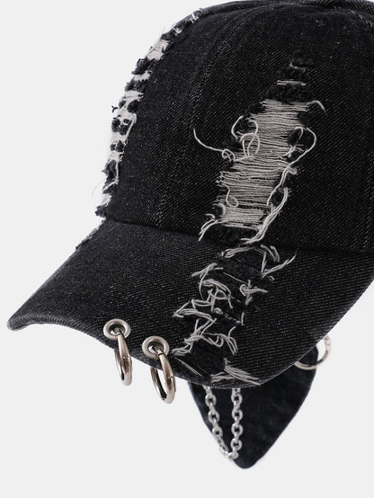 Distressed Rabbit Ear Baseball Cap in Punk Street Hip Hop Style