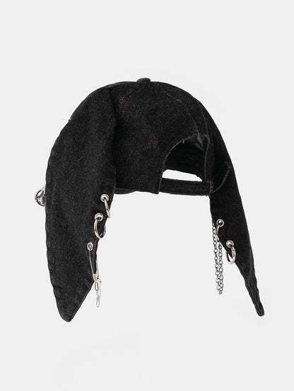 Distressed Rabbit Ear Baseball Cap in Punk Street Hip Hop Style
