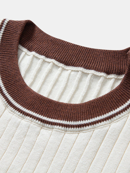 Contrast Trim Crew Neck Knit Tee & Slim Fit Tapered Pants