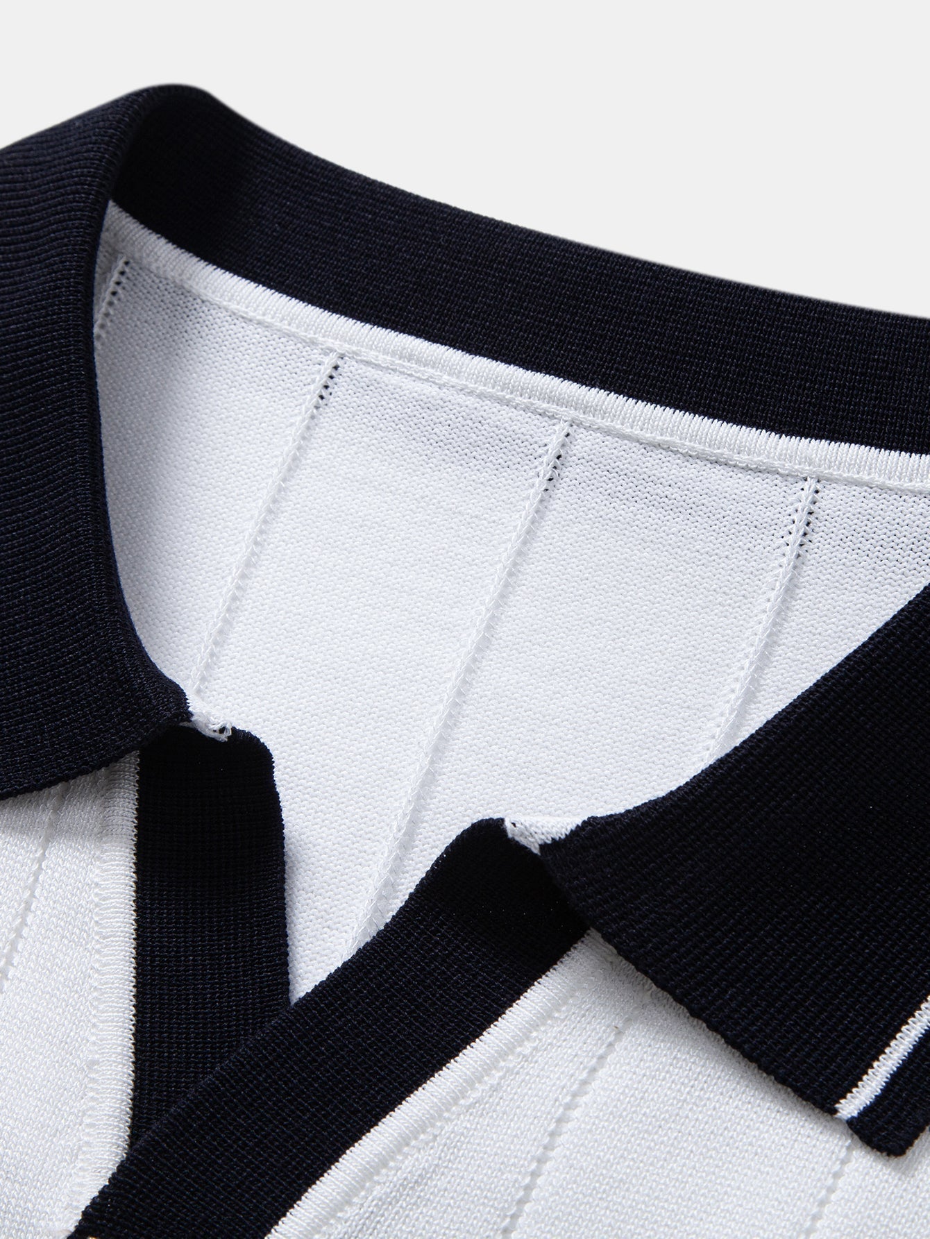 Ribbed Knit Polo with Contrast Trim and Johnny Collar
