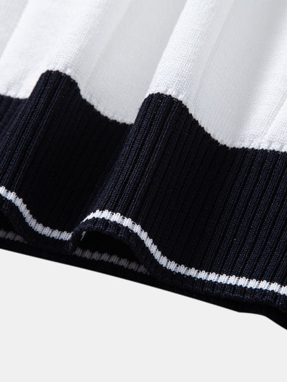 Ribbed Knit Polo with Contrast Trim and Johnny Collar