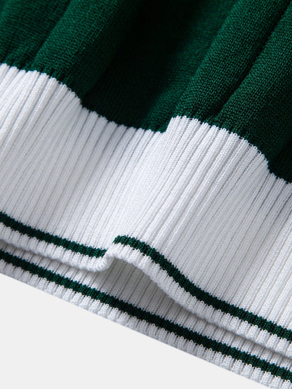 Ribbed Knit Polo with Contrast Trim and Johnny Collar