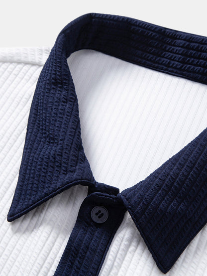 Button-Up Shirt with Contrast Ribbed Design