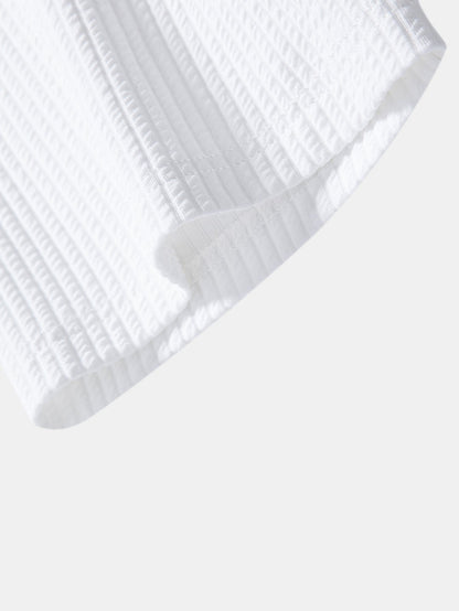 Ribbed Button-Up Shirt with Contrast Details & Straight-Leg Ribbed Trousers