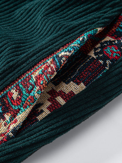 Geometric Jacquard Patchwork Corduroy Shorts with Ethnic Flair