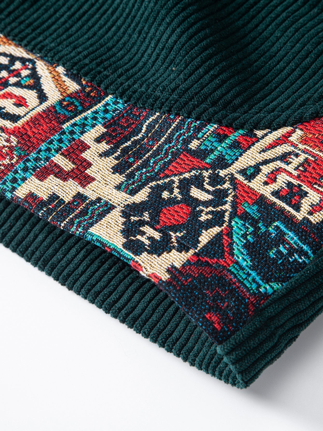 Geometric Jacquard Patchwork Corduroy Shorts with Ethnic Flair